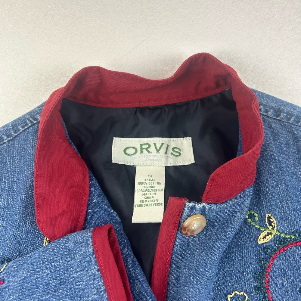 Orvis SZ S VTG WMNS Blue Washed Embroidered Button Front Pocket Denim Jacket - Picture 2 of 7